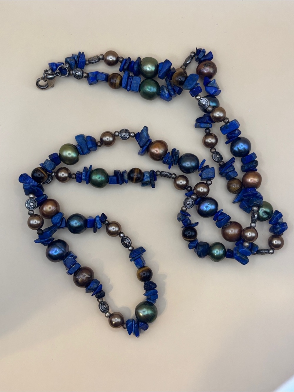 Artisan Blue Gemstone Chips,‎ Tigers Eye Beads and Pearl Bead With Metal Beads